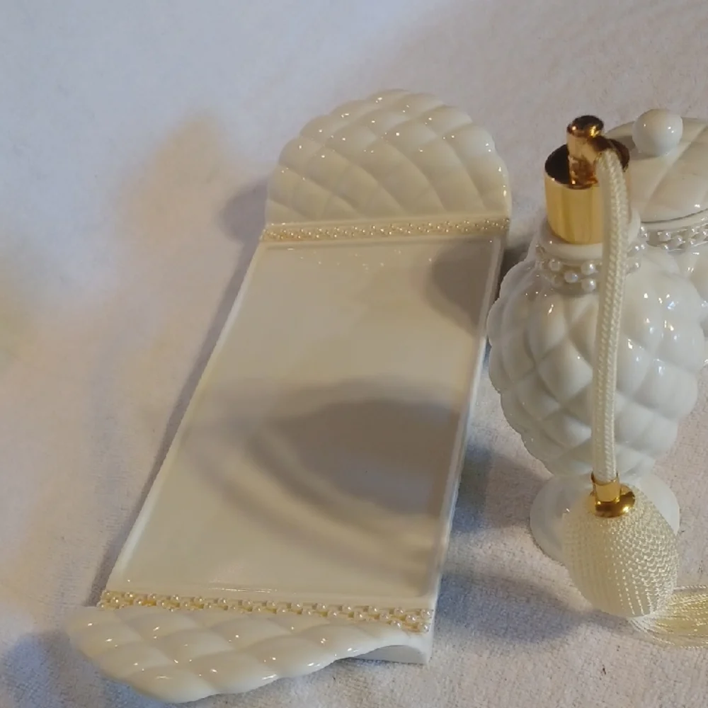 Vanity Tray Set Vintage Porcelain Tray Jar And Perfume Spritzer